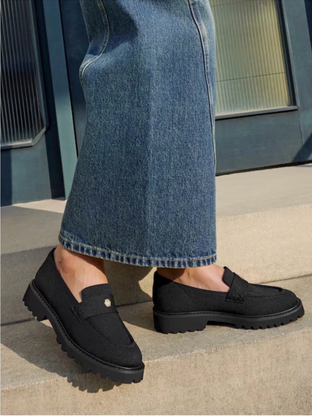 Vivaia Francesca Platform Chunky Penny Loafer Black Chunky Lug Sole Sz 41.5/ 10